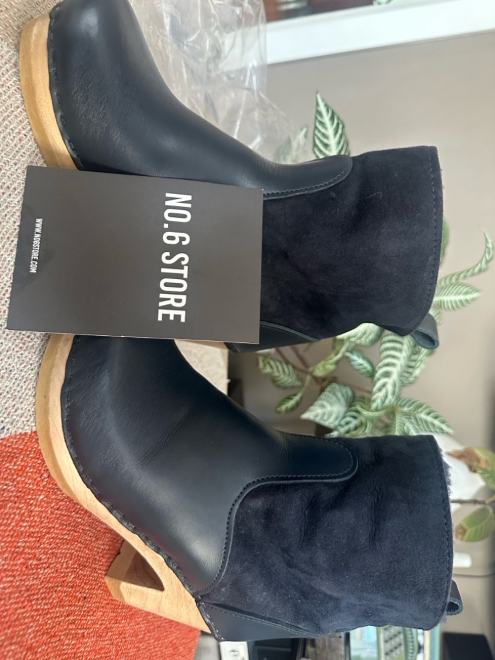 NO.6 STORE Navy Leather & Suede Clog Boots - Picture 2 of 9